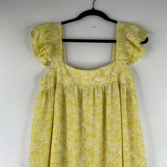 By the River Kaylee Flutter Sleeve Floral Midi Dress Yellow Size Large textured - Picture 2 of 15